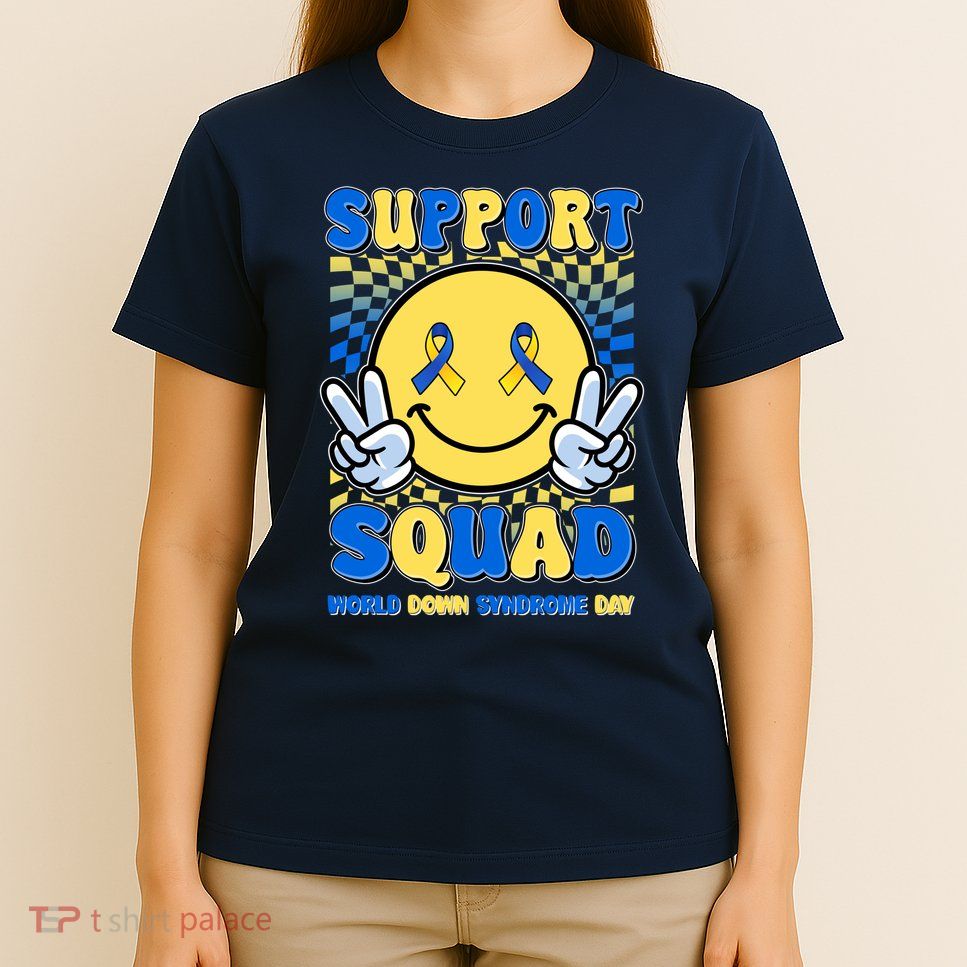 Support Squad World Down Syndrome Day Retro Smiley Emoji T-Shirt