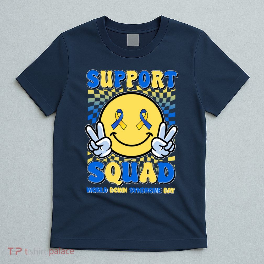 Support Squad World Down Syndrome Day Retro Smiley Emoji T-Shirt