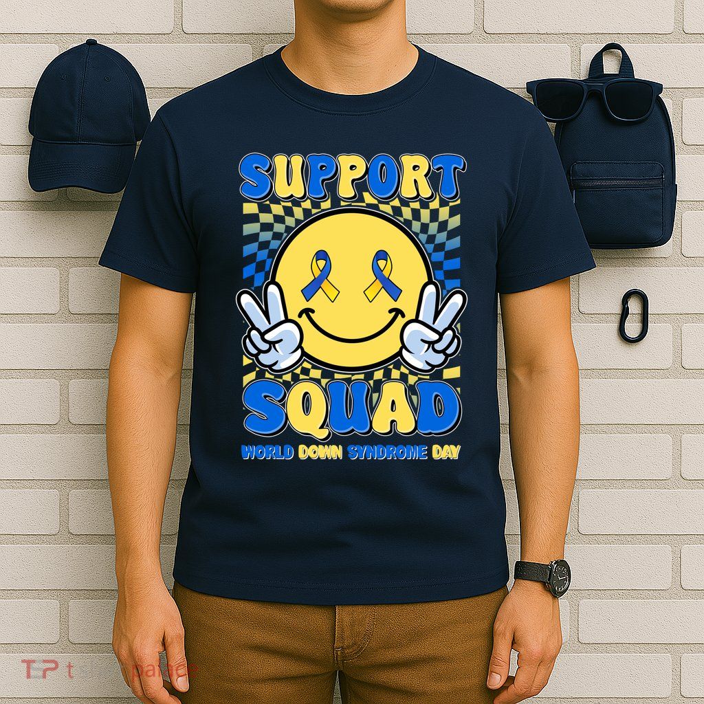 Support Squad World Down Syndrome Day Retro Smiley Emoji T-Shirt