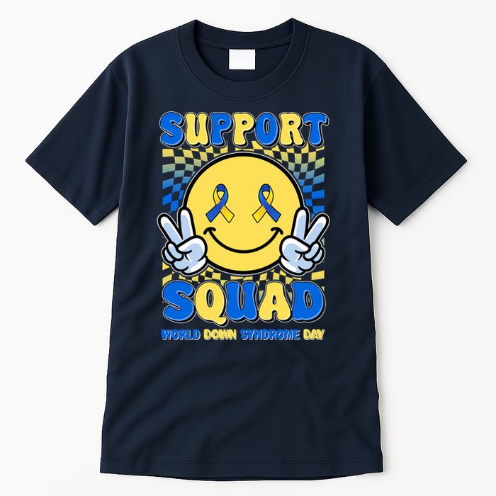 Support Squad World Down Syndrome Day Retro Smiley Emoji Tall T-Shirt