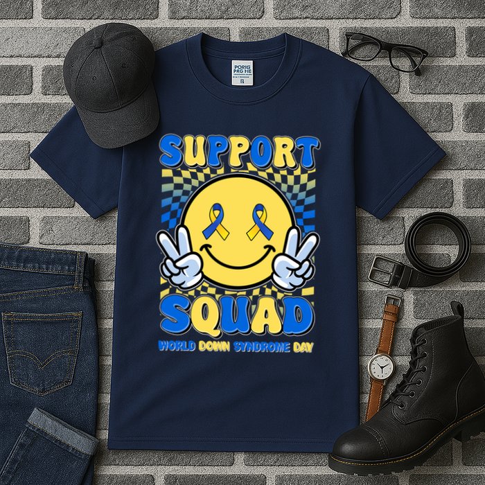 Support Squad World Down Syndrome Day Retro Smiley Emoji Tall T-Shirt
