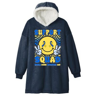 Support Squad World Down Syndrome Day Retro Smiley Emoji Hooded Wearable Blanket