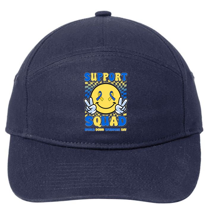 Support Squad World Down Syndrome Day Retro Smiley Emoji 7-Panel Snapback Hat