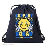 Support Squad World Down Syndrome Day Retro Smiley Emoji Drawstring Bag