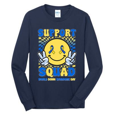 Support Squad World Down Syndrome Day Retro Smiley Emoji Tall Long Sleeve T-Shirt