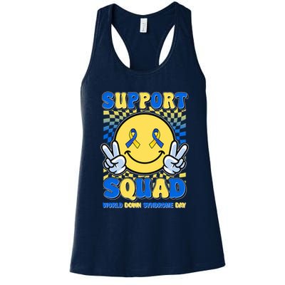 Support Squad World Down Syndrome Day Retro Smiley Emoji Womens Tank Top
