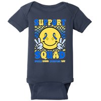 Support Squad World Down Syndrome Day Retro Smiley Emoji Baby Bodysuit
