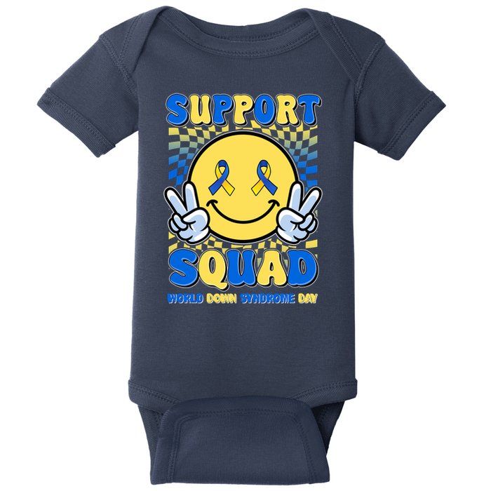 Support Squad World Down Syndrome Day Retro Smiley Emoji Baby Bodysuit