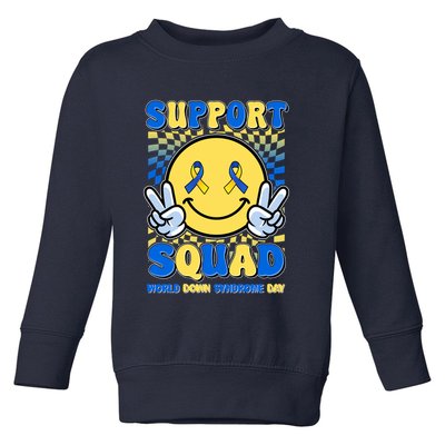 Support Squad World Down Syndrome Day Retro Smiley Emoji Toddler Sweatshirt