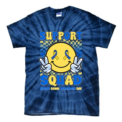 Support Squad World Down Syndrome Day Retro Smiley Emoji Tie-Dye T-Shirt