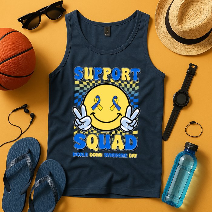 Support Squad World Down Syndrome Day Retro Smiley Emoji Tank Top