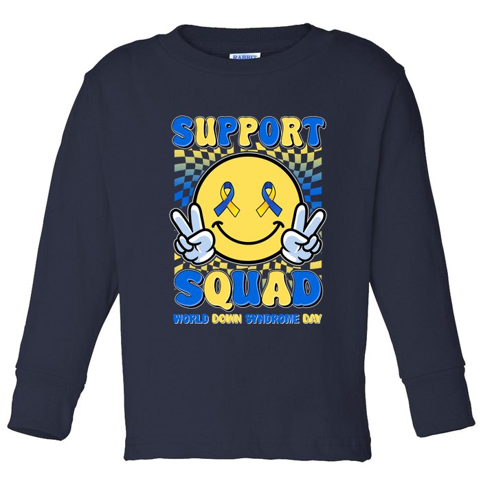 Support Squad World Down Syndrome Day Retro Smiley Emoji Toddler Long Sleeve Shirt