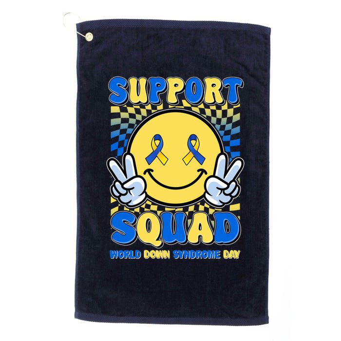 Support Squad World Down Syndrome Day Retro Smiley Emoji Golf Towel