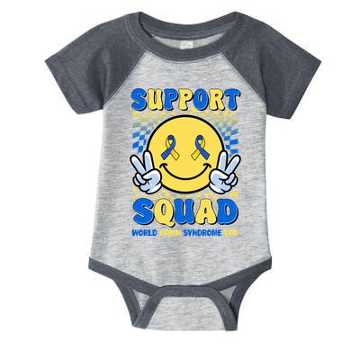 Support Squad World Down Syndrome Day Retro Smiley Emoji Infant Baby Jersey Bodysuit