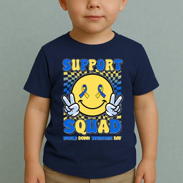Support Squad World Down Syndrome Day Retro Smiley Emoji Toddler T-Shirt