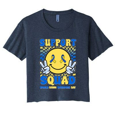 Support Squad World Down Syndrome Day Retro Smiley Emoji Crop Top