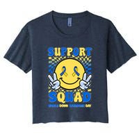 Support Squad World Down Syndrome Day Retro Smiley Emoji Crop Top