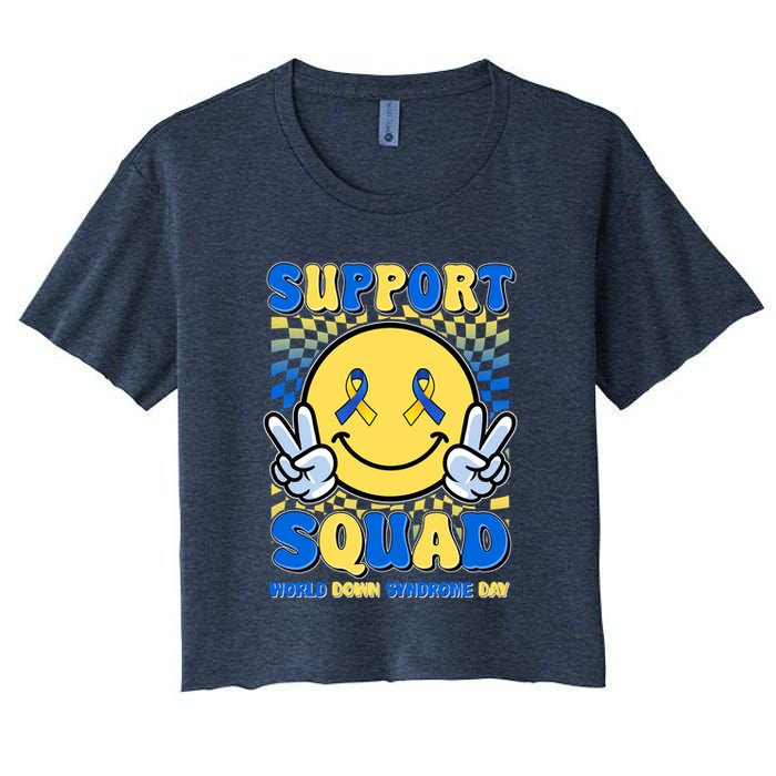 Support Squad World Down Syndrome Day Retro Smiley Emoji Crop Top