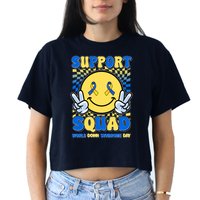 Support Squad World Down Syndrome Day Retro Smiley Emoji Crop Top