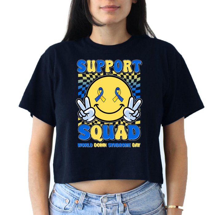 Support Squad World Down Syndrome Day Retro Smiley Emoji Crop Top