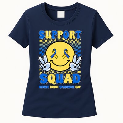 Support Squad World Down Syndrome Day Retro Smiley Emoji Womens T-Shirt