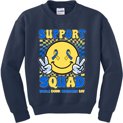 Support Squad World Down Syndrome Day Retro Smiley Emoji Kids Sweatshirt