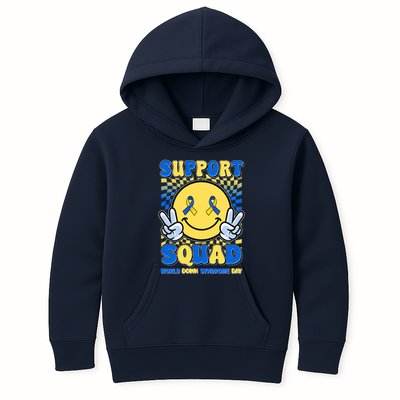 Support Squad World Down Syndrome Day Retro Smiley Emoji Kids Hoodie