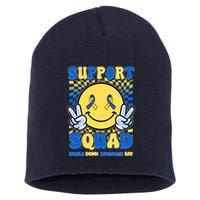 Support Squad World Down Syndrome Day Retro Smiley Emoji Short Acrylic Beanie