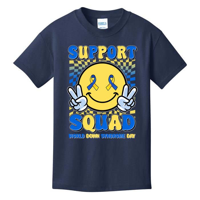 Support Squad World Down Syndrome Day Retro Smiley Emoji Kids T-Shirt