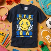 Support Squad World Down Syndrome Day Retro Smiley Emoji Kids T-Shirt
