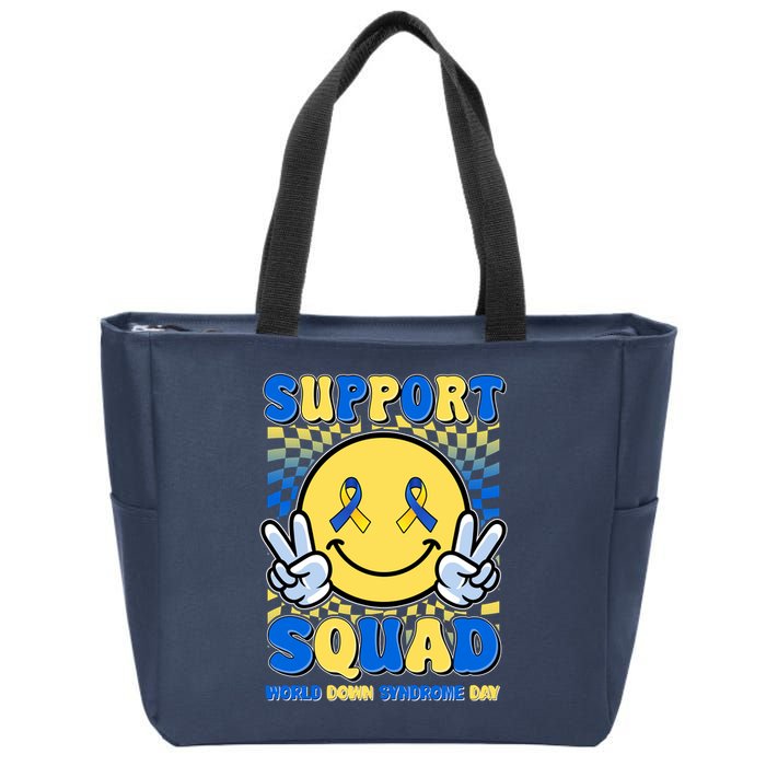 Support Squad World Down Syndrome Day Retro Smiley Emoji Zip Tote Bag
