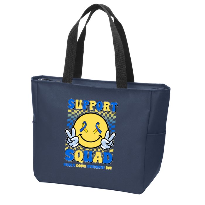 Support Squad World Down Syndrome Day Retro Smiley Emoji Zip Tote Bag