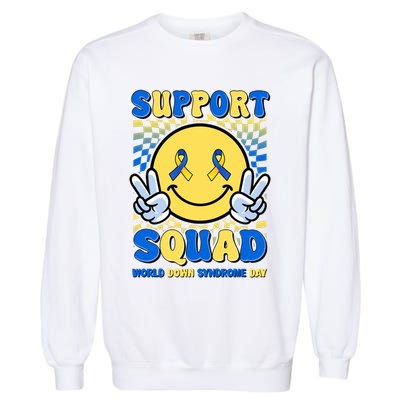 Support Squad World Down Syndrome Day Retro Smiley Emoji Garment-Dyed Sweatshirt