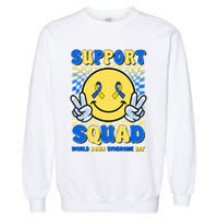 Support Squad World Down Syndrome Day Retro Smiley Emoji Garment-Dyed Sweatshirt