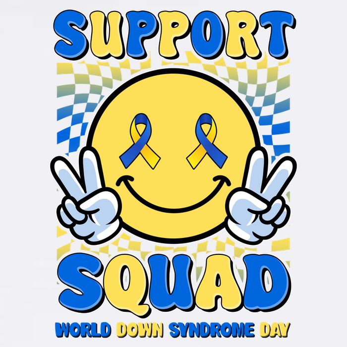 Support Squad World Down Syndrome Day Retro Smiley Emoji Garment-Dyed Sweatshirt