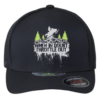 Snowmobile Sled When In Doubt Throttle Out Winter Sports  Flexfit Unipanel Trucker Cap