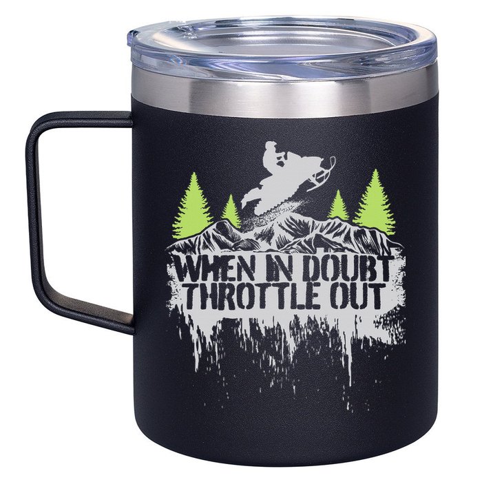 Snowmobile Sled When In Doubt Throttle Out Winter Sports  12oz Stainless Steel Coffee Mug