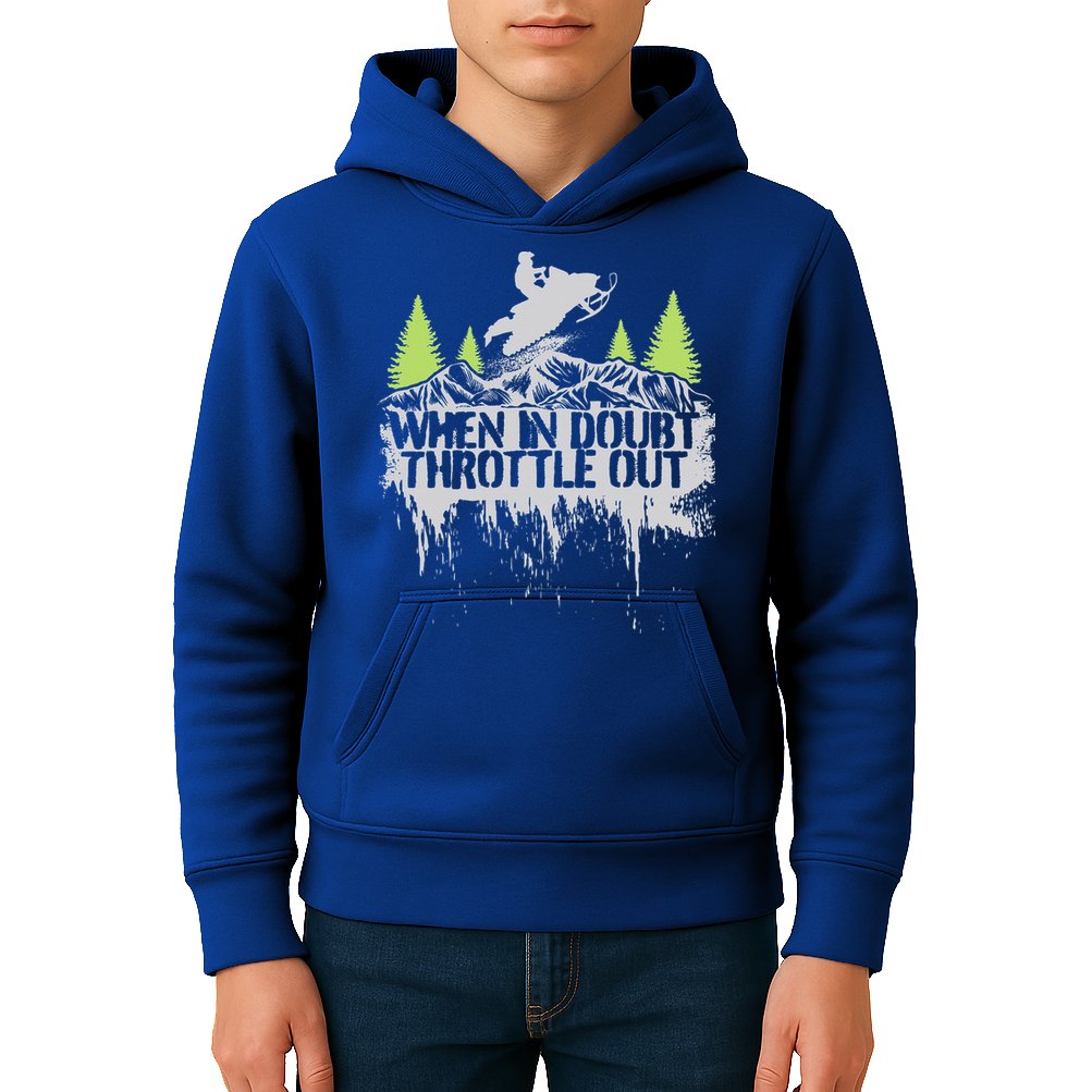 Snowmobile Sled When In Doubt Throttle Out Winter Sports  Kids Hoodie