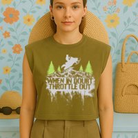 Snowmobile Sled When In Doubt Throttle Out Winter Sports  Garment-Dyed Women's Muscle Tee
