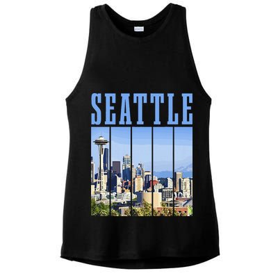 Seattle Skyline Washington Vintage Pride Ladies PosiCharge Tri-Blend Wicking Tank
