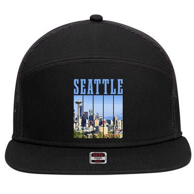 Seattle Skyline Washington Vintage Pride 7 Panel Mesh Trucker Snapback Hat