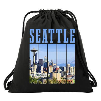 Seattle Skyline Washington Vintage Pride Drawstring Bag