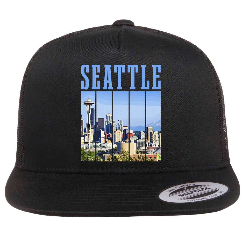 Seattle Skyline Washington Vintage Pride Flat Bill Trucker Hat
