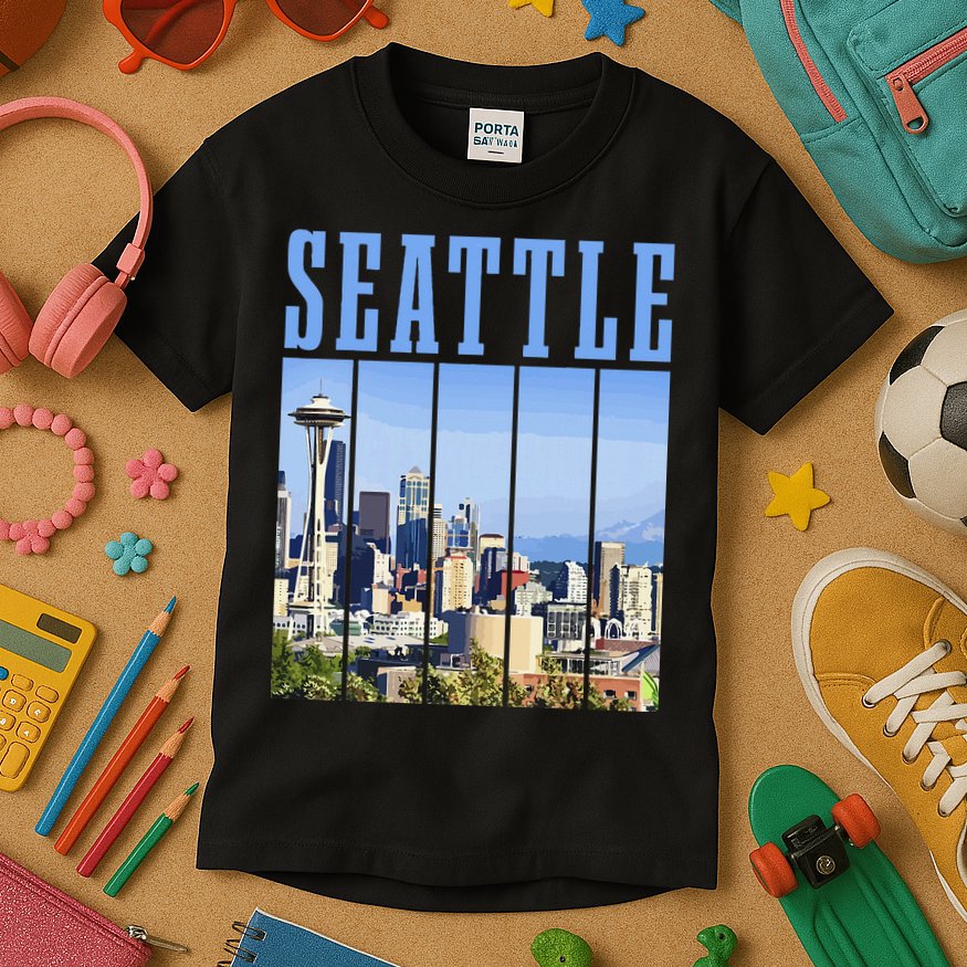 Seattle Skyline Washington Vintage Pride Kids T-Shirt