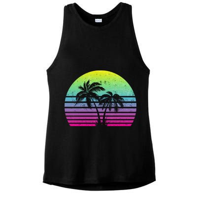 Summertime Synthwave Sunset With Palms Ladies PosiCharge Tri-Blend Wicking Tank