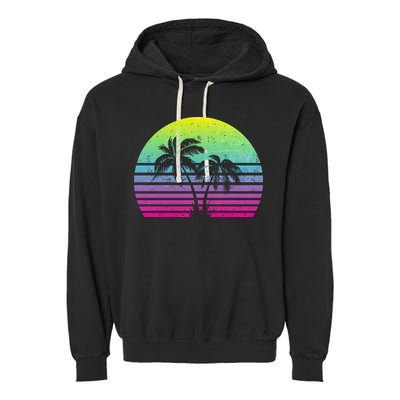 Summertime Synthwave Sunset With Palms Garment-Dyed Fleece Hoodie