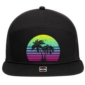 Summertime Synthwave Sunset With Palms 7 Panel Mesh Trucker Snapback Hat