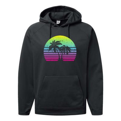 Summertime Synthwave Sunset With Palms Performance Fleece Hoodie