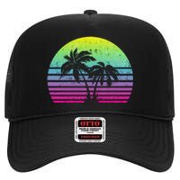 Summertime Synthwave Sunset With Palms High Crown Mesh Back Trucker Hat