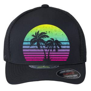 Summertime Synthwave Sunset With Palms Flexfit Unipanel Trucker Cap